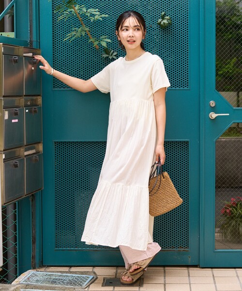 セール】インド ドッキング Tシャツワンピース/異素材切替ワンピース