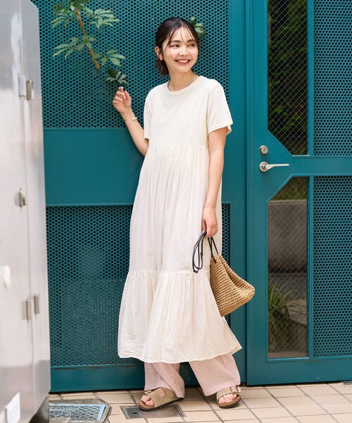 セール】インド ドッキング Tシャツワンピース/異素材切替ワンピース