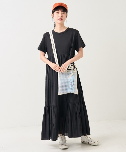 AD2018 archive ドッキングTシャツ ワンピース 黒 AD2018 archive ドッキングTシャツ ワンピース 黒 AD2018