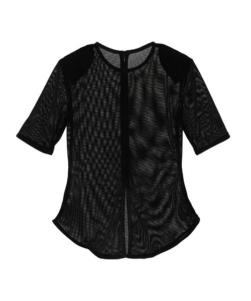 CLANE/クラネ/SHEER VELOUR POWER SHOULDER TOPS（Tシャツ