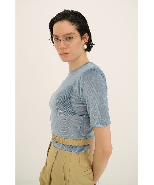 トップス SHEER VELOUR POWER SHOULDER TOPS SHEER VELOUR POWER SHOULDER TOPS（Tシャツ/カットソー