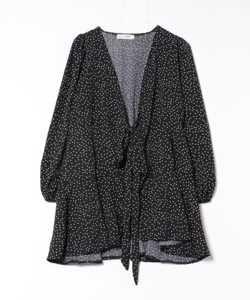 urge:(アージコロン )の「【URGE:】ドット柄 カシュクール 長袖 フレア ミニワンピース(ワンピース・レディース・ブラック・X-LARGE/LARGE/MEDIUM/SMALL)」の3枚目の写真