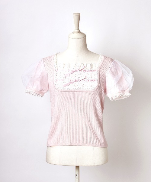 mellfy memory(メルフィーメモリー)の「Cotton lace cute twin ribbon ニット(ニット/セーター・レディース・ホワイト/ブラック/ピンク・FREE)」の4枚目の写真