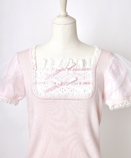 mellfy memory(メルフィーメモリー)の「Cotton lace cute twin ribbon ニット(ニット/セーター・レディース・ホワイト/ブラック/ピンク・FREE)」の7枚目の写真
