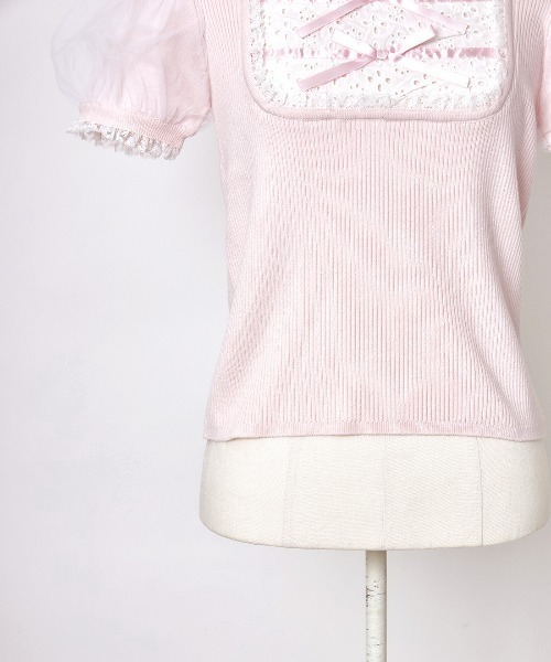 mellfy memory(メルフィーメモリー)の「Cotton lace cute twin ribbon ニット(ニット/セーター・レディース・ホワイト/ブラック/ピンク・FREE)」の8枚目の写真