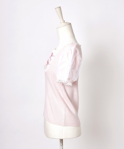 mellfy memory(メルフィーメモリー)の「Cotton lace cute twin ribbon ニット(ニット/セーター・レディース・ホワイト/ブラック/ピンク・FREE)」の5枚目の写真