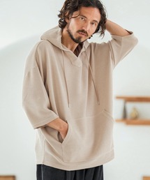 mpa3761-Textured Knit-Like Fabric Skipper Design Hoodie パーカー