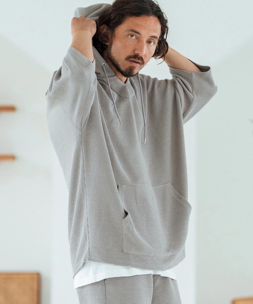 Magine(マージン)の「mpa3761-Textured Knit-Like Fabric Skipper Design Hoodie パーカー(パーカー・メンズ・ブラック/グレー/ベージュ・44/46/48)」の2枚目の写真