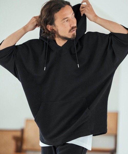 Magine(マージン)の「mpa3761-Textured Knit-Like Fabric Skipper Design Hoodie パーカー(パーカー・メンズ・ブラック/グレー/ベージュ・44/46/48)」の1枚目の写真