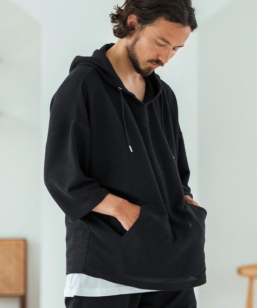Magine(マージン)の「mpa3761-Textured Knit-Like Fabric Skipper Design Hoodie パーカー(パーカー・メンズ・ブラック/グレー/ベージュ・44/46/48)」の18枚目の写真