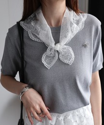 【SET商品】レーススカーフ/バブーシュカ付き 半袖ニットトップス