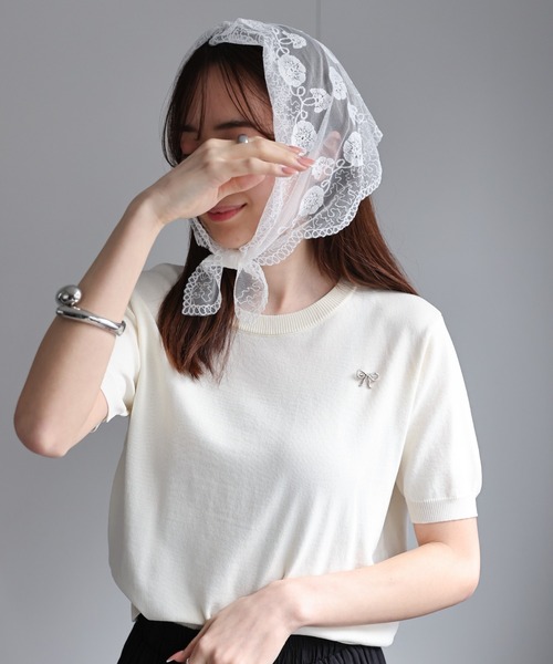 DABUWAWA 上品 ニット 半袖 ショートワンピース スカーフ 袖 3点 サマーショートニットトップス[k8834w] | レディース
