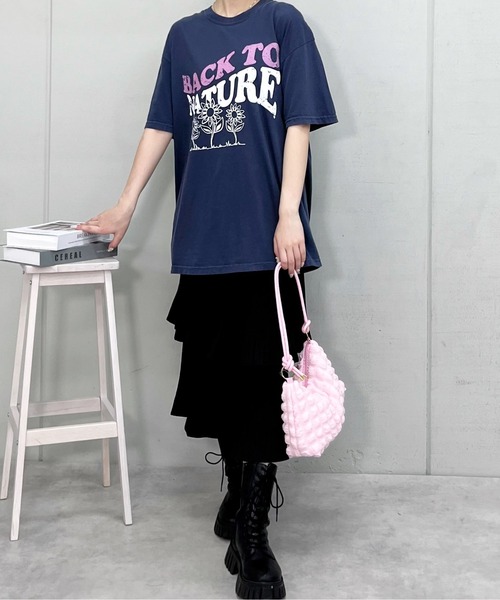 MODISH GAZE(モディシュガゼ)の「【MODISH GAZE】BACK TO NATURE ピグメント加工 ビッグシルエットTシャツ(Tシャツ/カットソー・レディース・アイボリー/その他/ネイビー・FREE)」の9枚目の写真