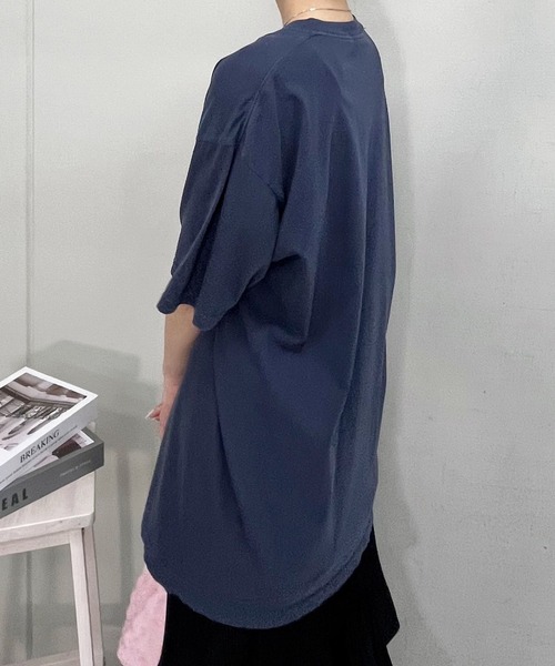 MODISH GAZE(モディシュガゼ)の「【MODISH GAZE】BACK TO NATURE ピグメント加工 ビッグシルエットTシャツ(Tシャツ/カットソー・レディース・アイボリー/その他/ネイビー・FREE)」の10枚目の写真