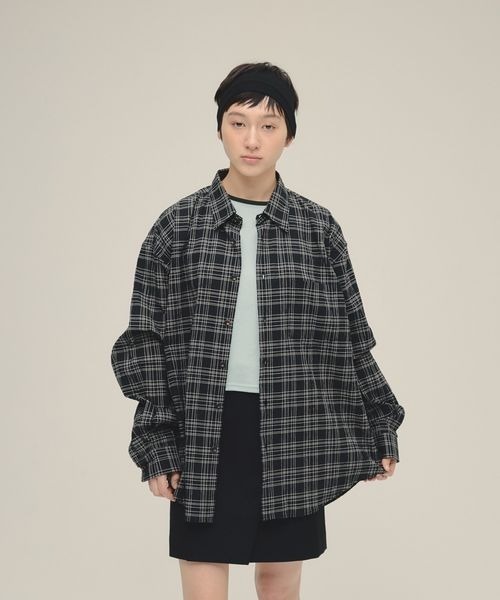 eL(エル)の「【eL】Monotone Check Shirt/320280(シャツ/ブラウス・レディース・オフホワイト/ブラック・FREE)」の2枚目の写真
