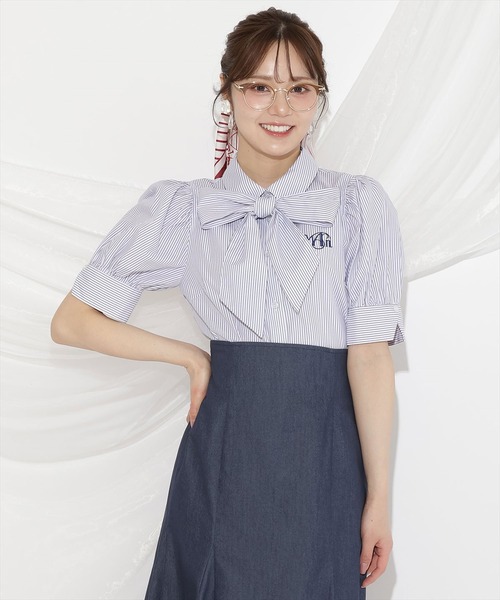 WILLSELECTION(ウィルセレクション)の「刺繍ストライプパフブラウス(シャツ/ブラウス・レディース・ブルー系その他/ホワイト系その他/オフホワイト・FREE)」の2枚目の写真