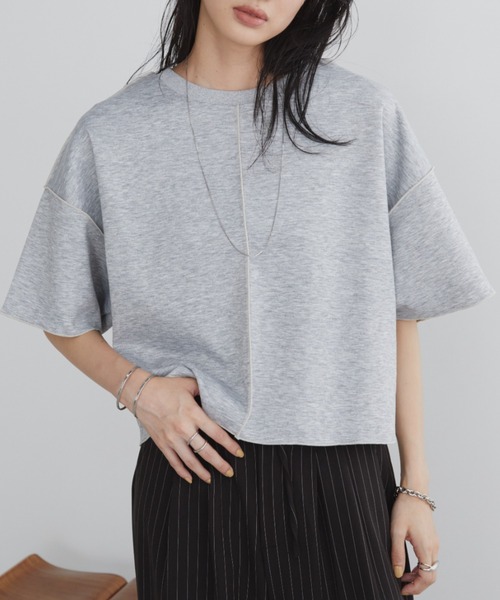 Aunt Marie's(アントマリーズ)の「配色メロークロップドTシャツ(Tシャツ/カットソー・レディース・ネイビー/ホワイト/グレー・FREE)」の3枚目の写真