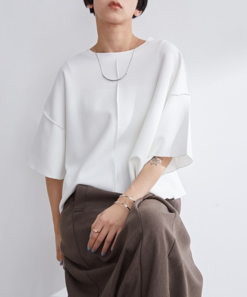 Aunt Marie's(アントマリーズ)の「配色メロークロップドTシャツ(Tシャツ/カットソー・レディース・ネイビー/ホワイト/グレー・FREE)」の2枚目の写真