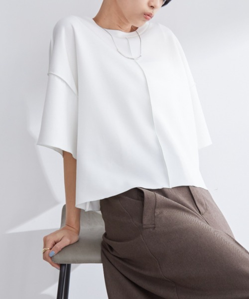 Aunt Marie's(アントマリーズ)の「配色メロークロップドTシャツ(Tシャツ/カットソー・レディース・ネイビー/ホワイト/グレー・FREE)」の4枚目の写真