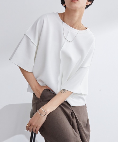 Aunt Marie's(アントマリーズ)の「配色メロークロップドTシャツ(Tシャツ/カットソー・レディース・ネイビー/ホワイト/グレー・FREE)」の6枚目の写真