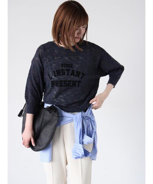 Lugnoncure(ルノンキュール)の「フロッキープリントスラブロゴニット(ニット/セーター・レディース・ブラック/オフホワイト/チャコールグレー・F)」の8枚目の写真