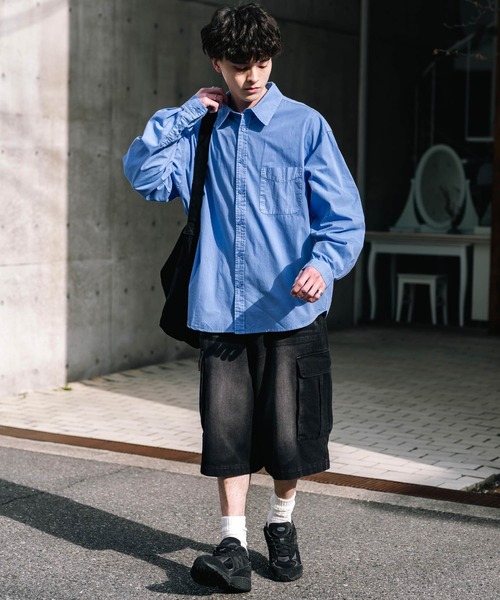 Rocky Monroe(ロッキーモンロー)の「ケミカルウォッシュ/オーバーダイ デニムカーゴワイドハーフパンツ/ショートパンツ(デニムパンツ・メンズ・ブラック/インディゴブルー/ブラウン/ライトブラック/パープル/ケミカルウォッシュ・M/L/XL)」の10枚目の写真