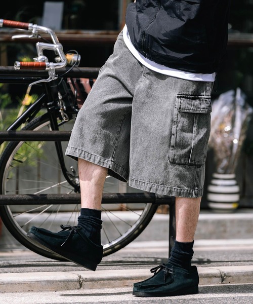 Rocky Monroe(ロッキーモンロー)の「ケミカルウォッシュ/オーバーダイ デニムカーゴワイドハーフパンツ/ショートパンツ(デニムパンツ・メンズ・ブラック/インディゴブルー/ブラウン/ライトブラック/パープル/ケミカルウォッシュ・M/L/XL)」の13枚目の写真