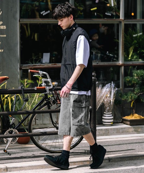 Rocky Monroe(ロッキーモンロー)の「ケミカルウォッシュ/オーバーダイ デニムカーゴワイドハーフパンツ/ショートパンツ(デニムパンツ・メンズ・ブラック/インディゴブルー/ブラウン/ライトブラック/パープル/ケミカルウォッシュ・M/L/XL)」の14枚目の写真