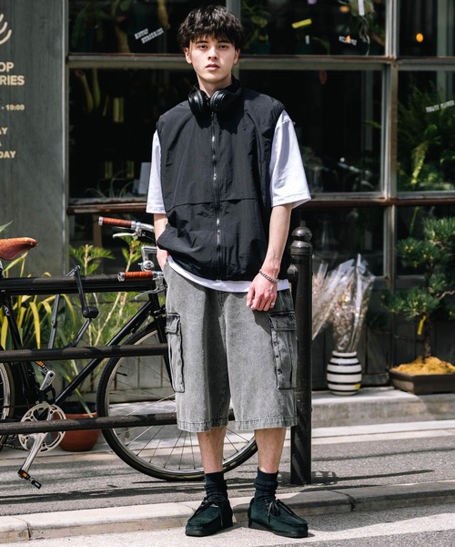 Rocky Monroe(ロッキーモンロー)の「ケミカルウォッシュ/オーバーダイ デニムカーゴワイドハーフパンツ/ショートパンツ(デニムパンツ・メンズ・ブラック/インディゴブルー/ブラウン/ライトブラック/パープル/ケミカルウォッシュ・M/L/XL)」の15枚目の写真