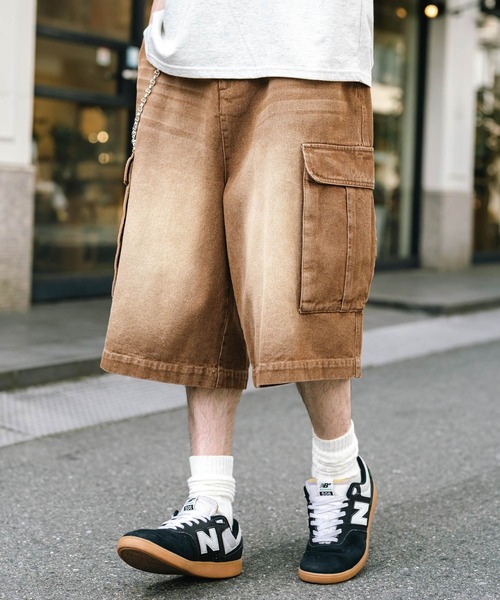 Rocky Monroe(ロッキーモンロー)の「ケミカルウォッシュ/オーバーダイ デニムカーゴワイドハーフパンツ/ショートパンツ(デニムパンツ・メンズ・ブラック/インディゴブルー/ブラウン/ライトブラック/パープル/ケミカルウォッシュ・M/L/XL)」の16枚目の写真