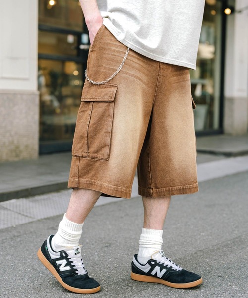 Rocky Monroe(ロッキーモンロー)の「ケミカルウォッシュ/オーバーダイ デニムカーゴワイドハーフパンツ/ショートパンツ(デニムパンツ・メンズ・ブラック/インディゴブルー/ブラウン/ライトブラック/パープル/ケミカルウォッシュ・M/L/XL)」の17枚目の写真