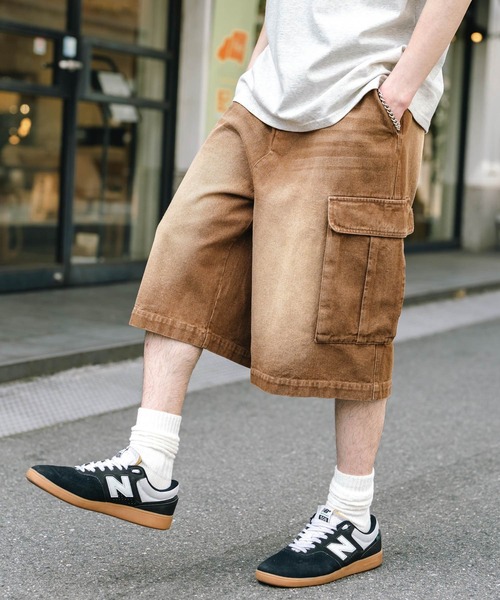 Rocky Monroe(ロッキーモンロー)の「ケミカルウォッシュ/オーバーダイ デニムカーゴワイドハーフパンツ/ショートパンツ(デニムパンツ・メンズ・ブラック/インディゴブルー/ブラウン/ライトブラック/パープル/ケミカルウォッシュ・M/L/XL)」の18枚目の写真