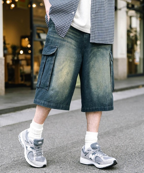 Rocky Monroe(ロッキーモンロー)の「ケミカルウォッシュ/オーバーダイ デニムカーゴワイドハーフパンツ/ショートパンツ(デニムパンツ・メンズ・ブラック/インディゴブルー/ブラウン/ライトブラック/パープル/ケミカルウォッシュ・M/L/XL)」の21枚目の写真