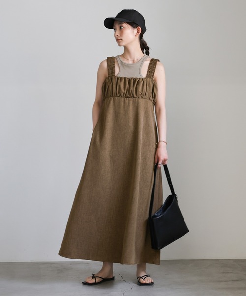select MOCA（セレクトモカ）の「ギャザーベアキャミワンピース（ワンピース・レディース・ブラウン/チャコールグレー/グレイッシュベージュ・FREE）」の7枚目の写真
