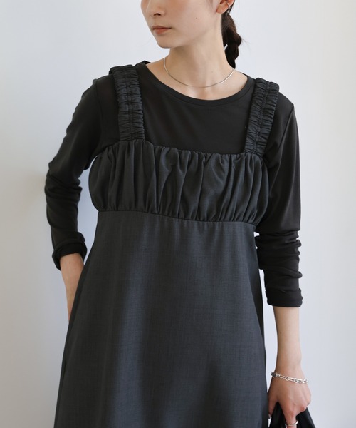 select MOCA（セレクトモカ）の「ギャザーベアキャミワンピース（ワンピース・レディース・ブラウン/チャコールグレー/グレイッシュベージュ・FREE）」の5枚目の写真