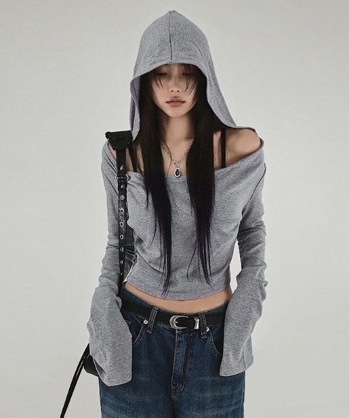 almo（アルモ）の「【LAMPOON】オフショルダーカットパーカー（パーカー・レディース・グレー・SMALL/MEDIUM/LARGE）」の5枚目の写真