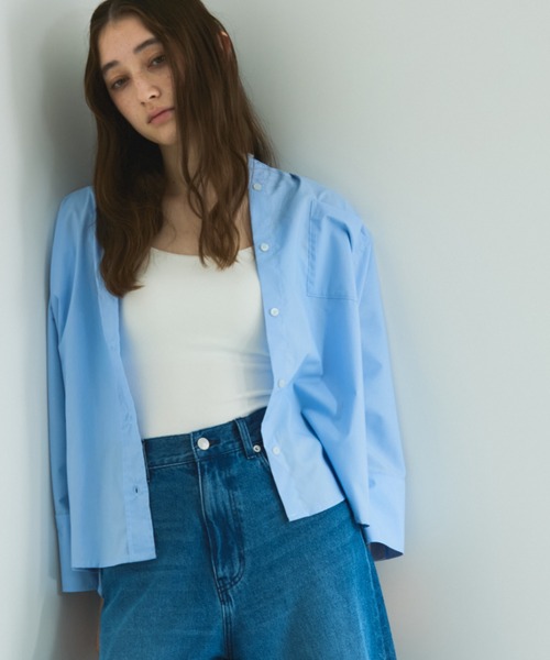 VICKY（ビッキー）の「ノーカラーダブルカフスブラウス≪洗濯機で洗える≫（シャツ/ブラウス・レディース・ネイビー/オフホワイト/ブルー・M）」の3枚目の写真