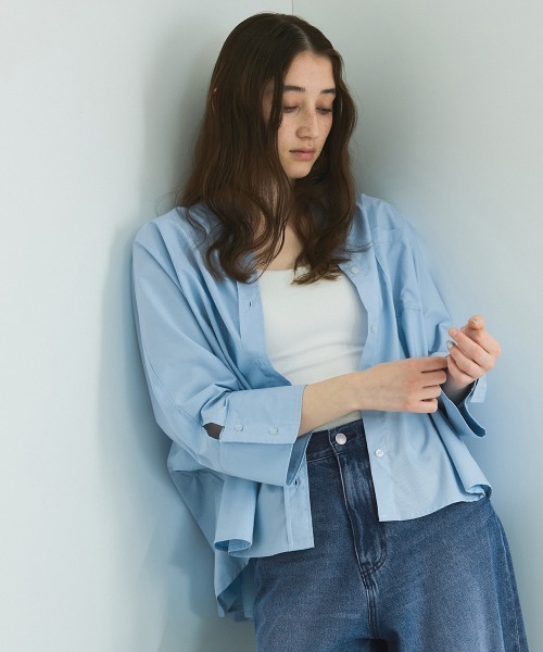 VICKY（ビッキー）の「ノーカラーダブルカフスブラウス≪洗濯機で洗える≫（シャツ/ブラウス・レディース・ネイビー/オフホワイト/ブルー・M）」の12枚目の写真