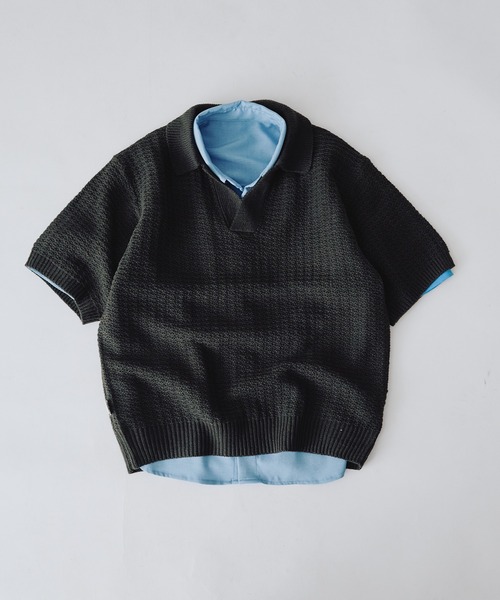Adoon plain(アドーンプレーン)の「【新色追加】SKIPPER SHORT SLEEVE SUMMER KNIT POLO / スキッパーショートスリーブサマーニットポロ(Tシャツ/カットソー・メンズ・ダークグレー/ベージュ/ブルー/ライトグレー/ライトベージュ/ボルドー/ブラウン/ブラック/ライトブルー・MEDIUM/LARGE)」の10枚目の写真
