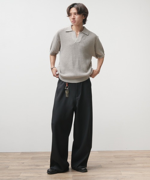 Adoon plain(アドーンプレーン)の「【新色追加】SKIPPER SHORT SLEEVE KNIT POLO / スキッパーショートスリーブニットポロ(ポロシャツ・メンズ・ダークグレー/ベージュ/ブルー/ライトグレー・MEDIUM/LARGE)」の10枚目の写真