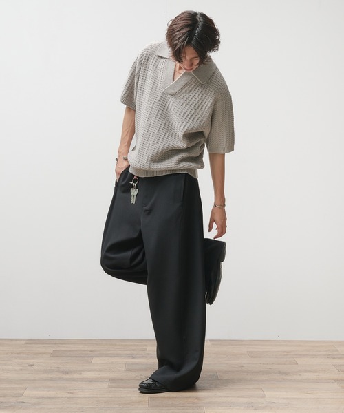 Adoon plain(アドーンプレーン)の「【新色追加】SKIPPER SHORT SLEEVE KNIT POLO / スキッパーショートスリーブニットポロ(ポロシャツ・メンズ・ダークグレー/ベージュ/ブルー/ライトグレー・MEDIUM/LARGE)」の12枚目の写真