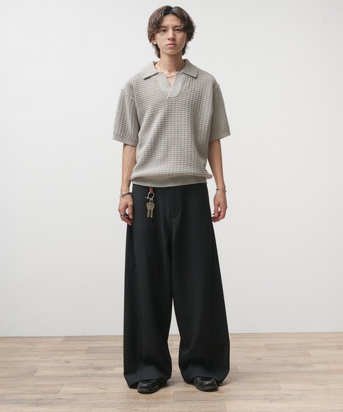 ポロシャツ HUECLOSET Dekki cropped tweed half shirt 2plan (ツープラン) - ダメージクロップツイードハーフシャツ