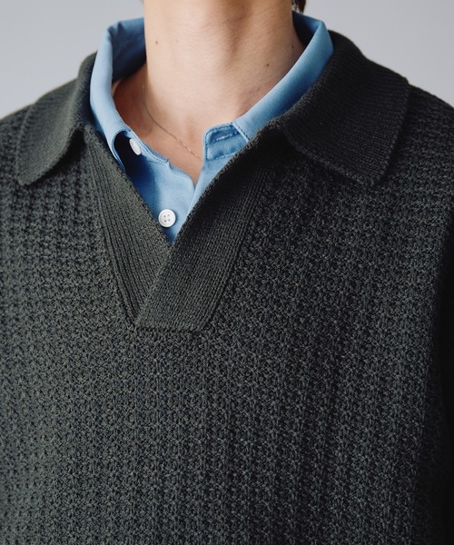 Adoon plain(アドーンプレーン)の「【新色追加】SKIPPER SHORT SLEEVE SUMMER KNIT POLO / スキッパーショートスリーブサマーニットポロ(Tシャツ/カットソー・メンズ・ダークグレー/ベージュ/ブルー/ライトグレー/ライトベージュ/ボルドー/ブラウン/ブラック/ライトブルー・MEDIUM/LARGE)」の19枚目の写真