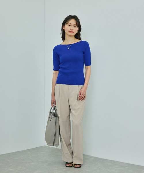 ROPE'（ロペ）の「【洗える】【WEB・一部店舗限定】前後2WAYボートネックリブ5分袖ニット（ニット/セーター・レディース・オフホワイト/ピンク/ブラック/ブルー・FREE）」の11枚目の写真