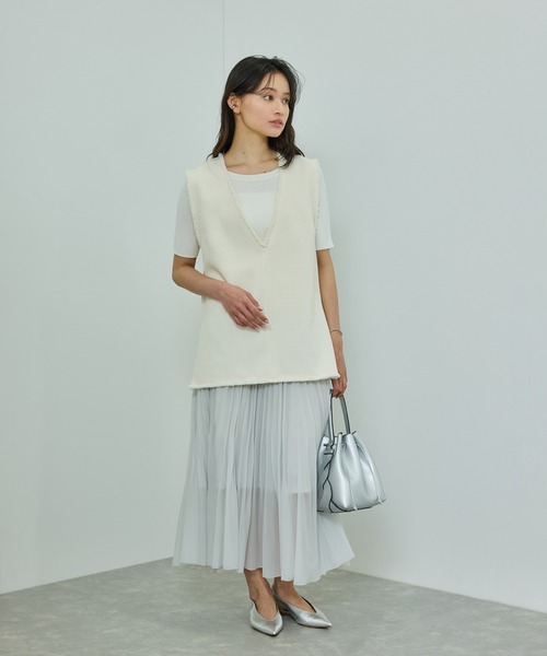 ROPE'（ロペ）の「【洗える】【WEB・一部店舗限定】前後2WAYボートネックリブ5分袖ニット（ニット/セーター・レディース・オフホワイト/ピンク/ブラック/ブルー・FREE）」の12枚目の写真