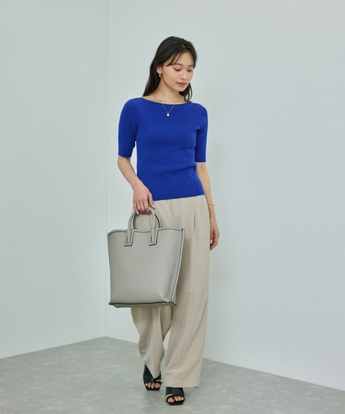 ROPE'（ロペ）の「【洗える】【WEB・一部店舗限定】前後2WAYボートネックリブ5分袖ニット（ニット/セーター・レディース・オフホワイト/ピンク/ブラック/ブルー・FREE）」の18枚目の写真