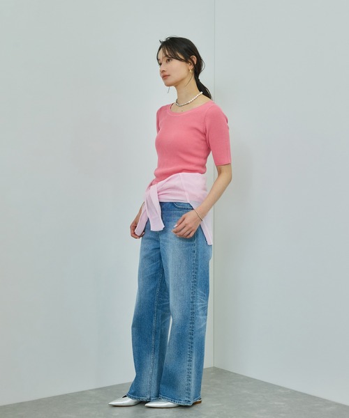 ROPE'（ロペ）の「【洗える】【WEB・一部店舗限定】前後2WAYボートネックリブ5分袖ニット（ニット/セーター・レディース・オフホワイト/ピンク/ブラック/ブルー・FREE）」の19枚目の写真