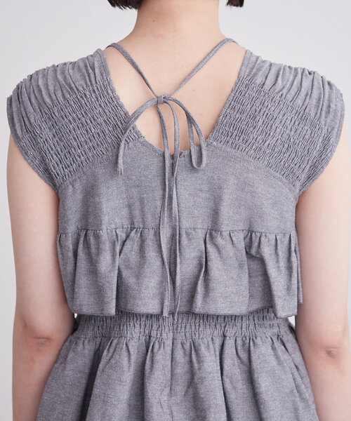 mystic(ミスティック)の「シャーリングフリルオールインワン(サロペット/オーバーオール・レディース・モカ/ブラック・1/2)」の15枚目の写真