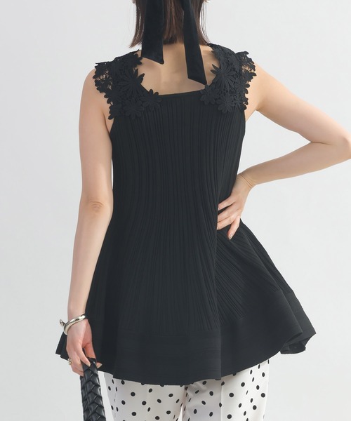 PICCIN(ピッチン)の「【WEB限定】フラワーショルダーニットチュニック(キャミソール・レディース・ブラック/オフホワイト・L/M)」の14枚目の写真