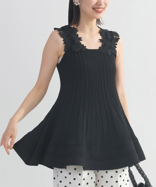 PICCIN(ピッチン)の「【WEB限定】フラワーショルダーニットチュニック(キャミソール・レディース・ブラック/オフホワイト・L/M)」の15枚目の写真